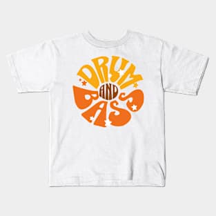 DRUM AND BASS  - Y2K Floral Font (Brown/yellow/orange) Kids T-Shirt